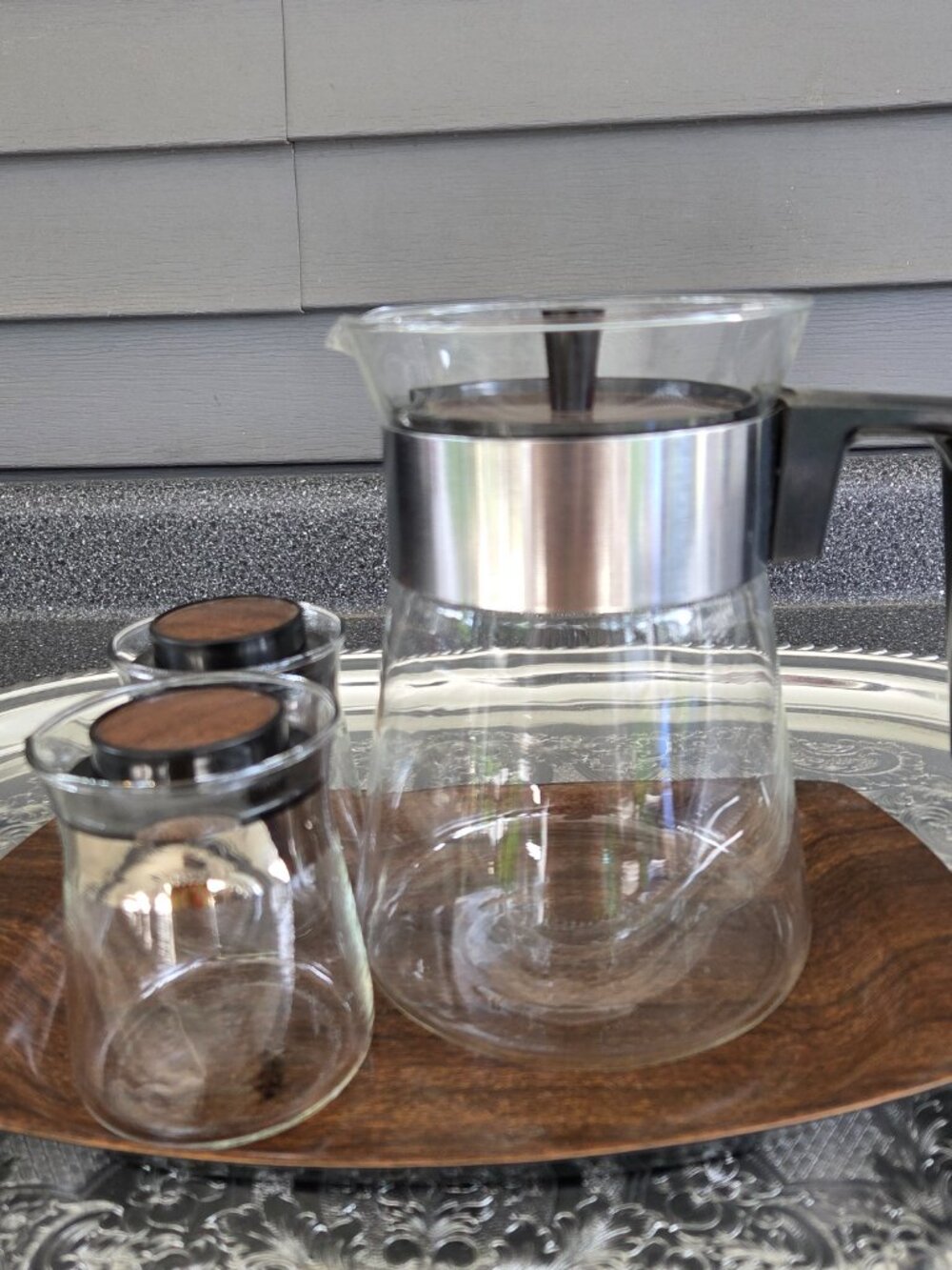 Pyrex Coffee Carafe Set - 7 Pieces - Coffee Pot, Cream & Sugar with Lids & Tray